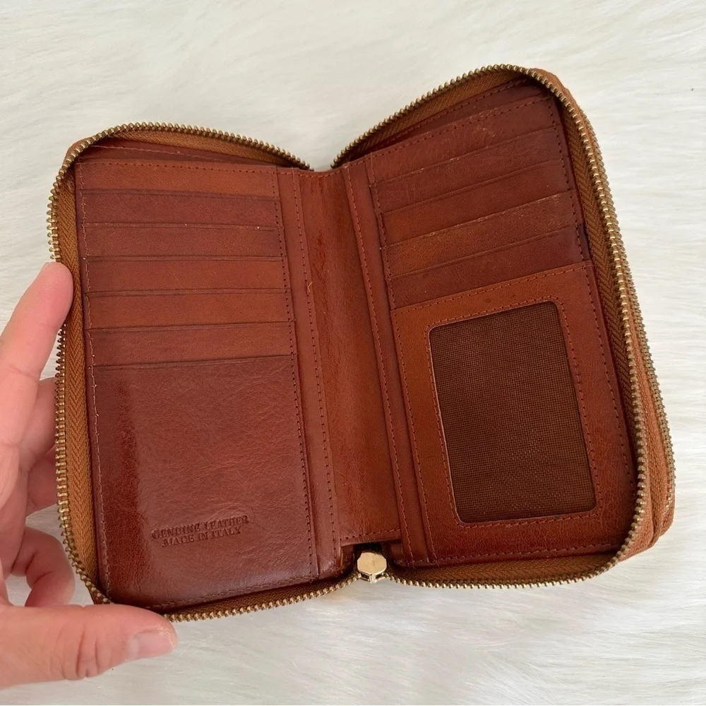 Valentina Italy Embossed Genuine Leather Floral Zip Around Wallet